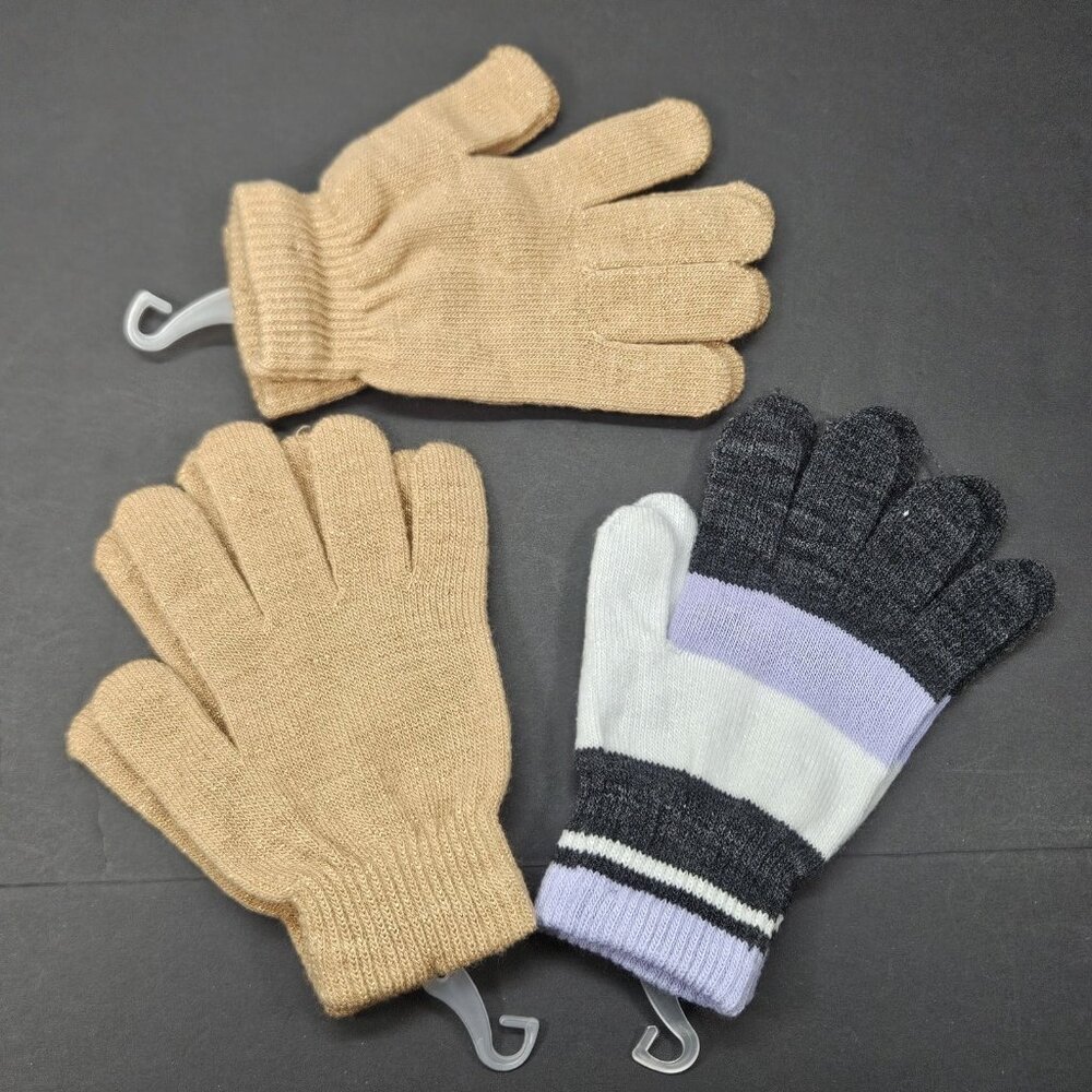 Youth Gloves Bundle Of 3 One Size Girls 2 Golden Tan Sparkling 1 Striped Multi